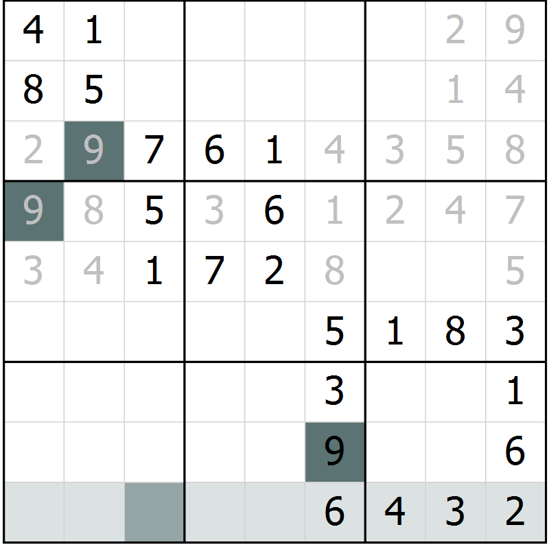 Position des candidats pour la solution de la Gr 69 page 71 du magazine de sudoku SUDOKU SUCCESS n° 022