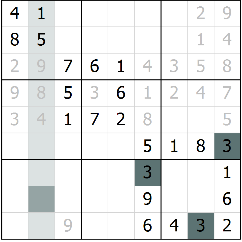 Position des candidats pour la solution de la Gr 69 page 71 du magazine de sudoku SUDOKU SUCCESS n° 022