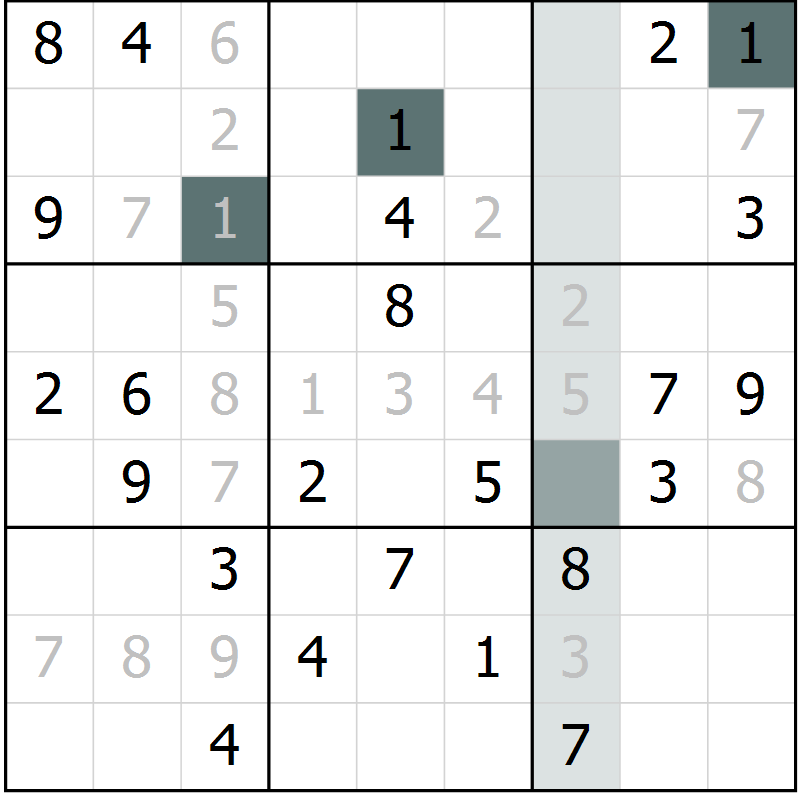 Position des candidats pour la solution de la Gr 70 page 72 du magazine de sudoku SUDOKU SUCCESS n° 022