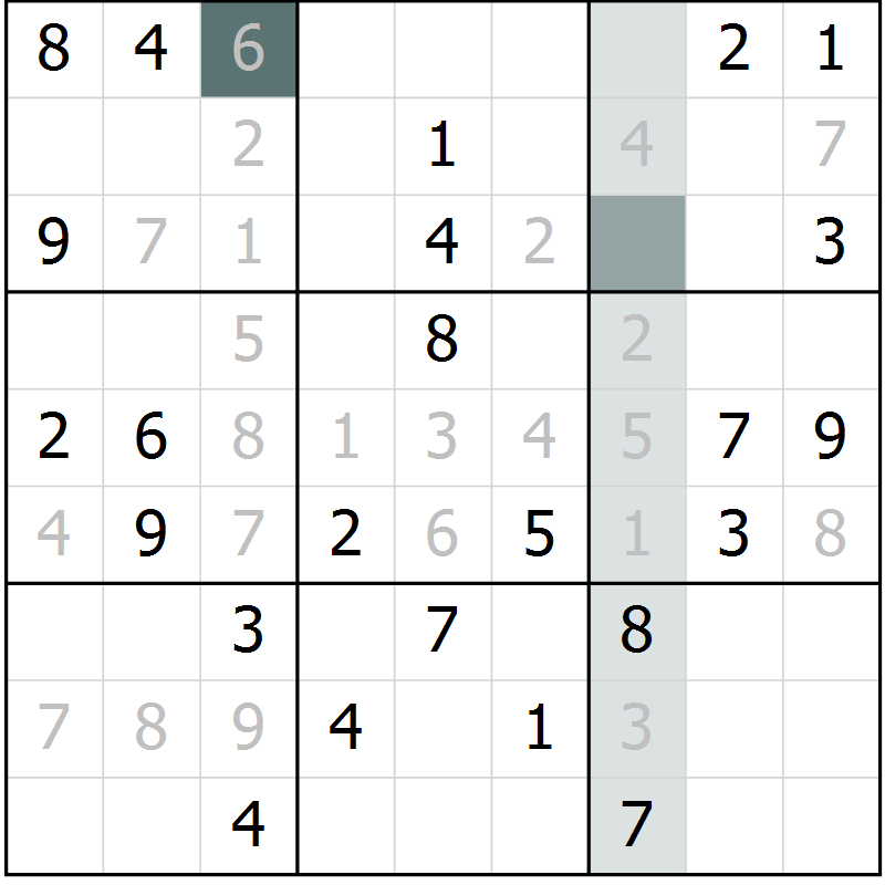 Position des candidats pour la solution de la Gr 70 page 72 du magazine de sudoku SUDOKU SUCCESS n° 022