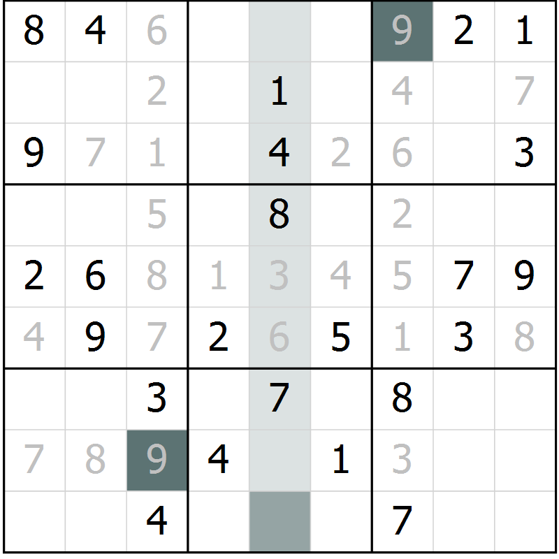 Position des candidats pour la solution de la Gr 70 page 72 du magazine de sudoku SUDOKU SUCCESS n° 022