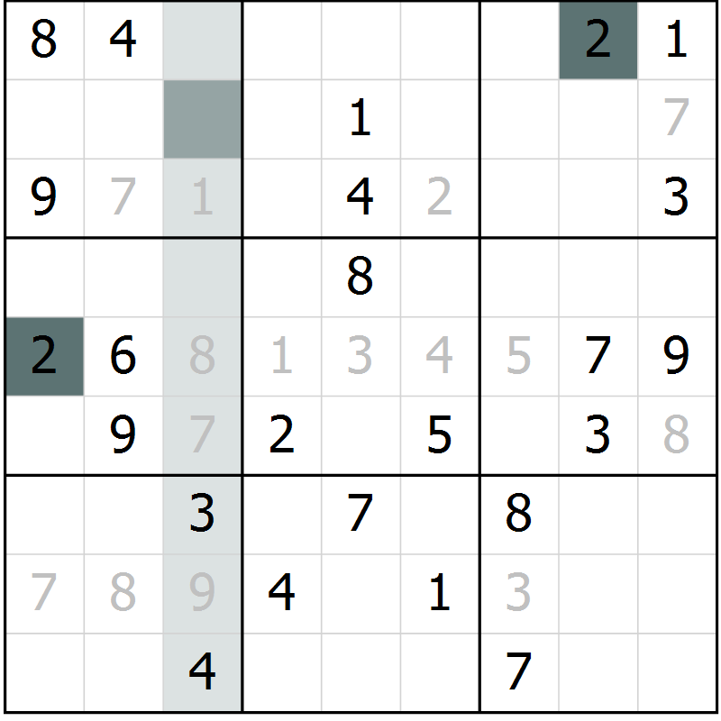 Position des candidats pour la solution de la Gr 70 page 72 du magazine de sudoku SUDOKU SUCCESS n° 022