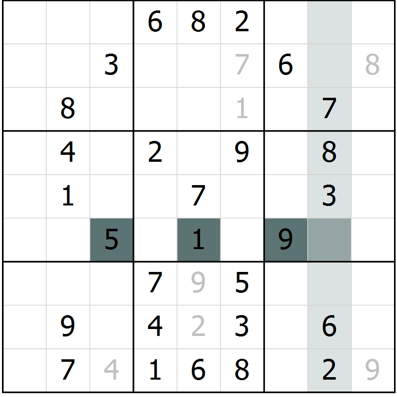 Position des candidats pour la solution de la Gr 71 page 73 du magazine de sudoku SUDOKU SUCCESS n° 022