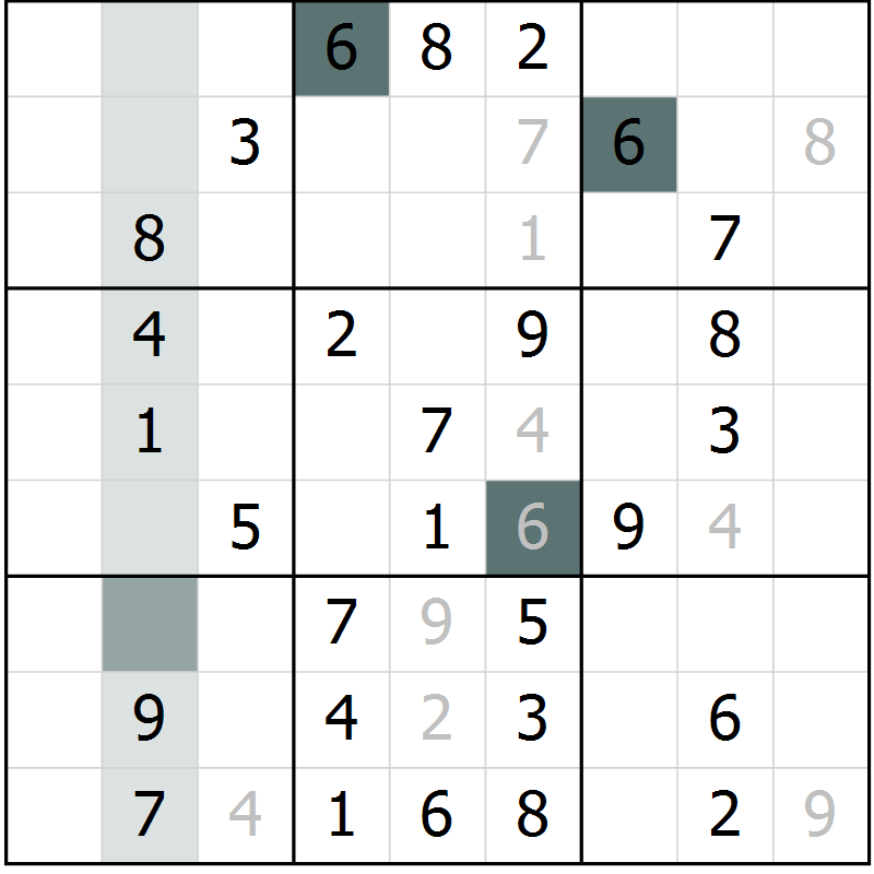 Position des candidats pour la solution de la Gr 71 page 73 du magazine de sudoku SUDOKU SUCCESS n° 022