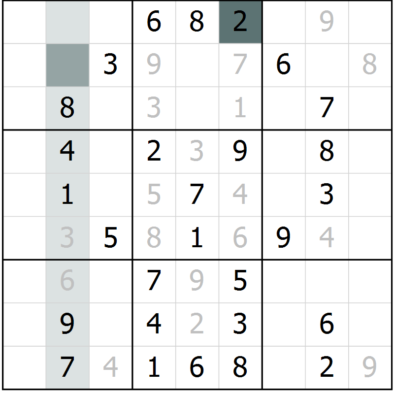 Position des candidats pour la solution de la Gr 71 page 73 du magazine de sudoku SUDOKU SUCCESS n° 022
