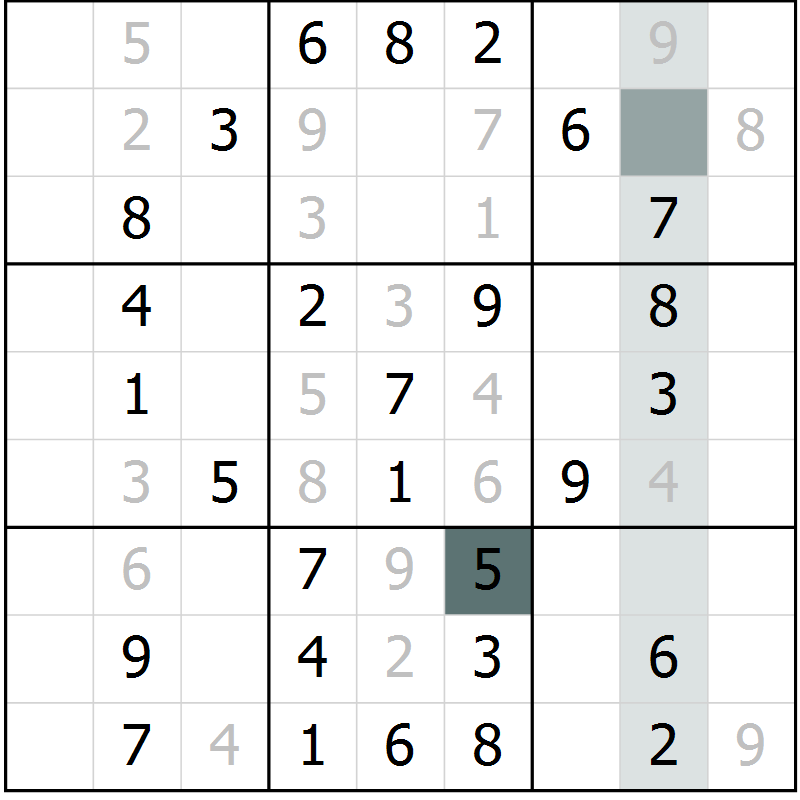 Position des candidats pour la solution de la Gr 71 page 73 du magazine de sudoku SUDOKU SUCCESS n° 022