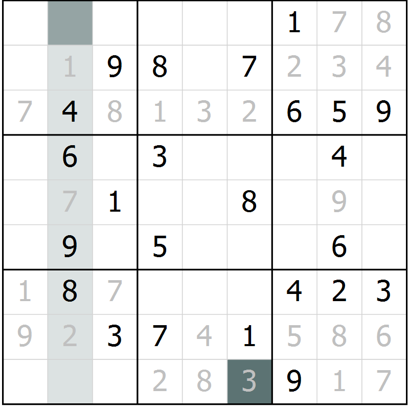 Position des candidats pour la solution de la Gr 72 page 74 du magazine de sudoku SUDOKU SUCCESS n° 022