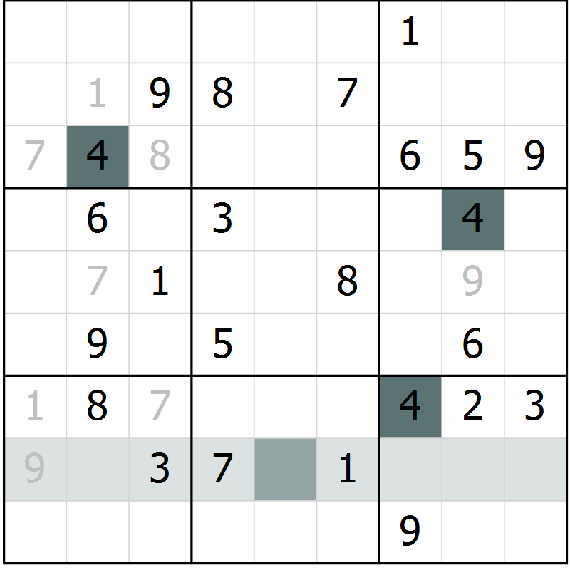 Position des candidats pour la solution de la Gr 72 page 74 du magazine de sudoku SUDOKU SUCCESS n° 022