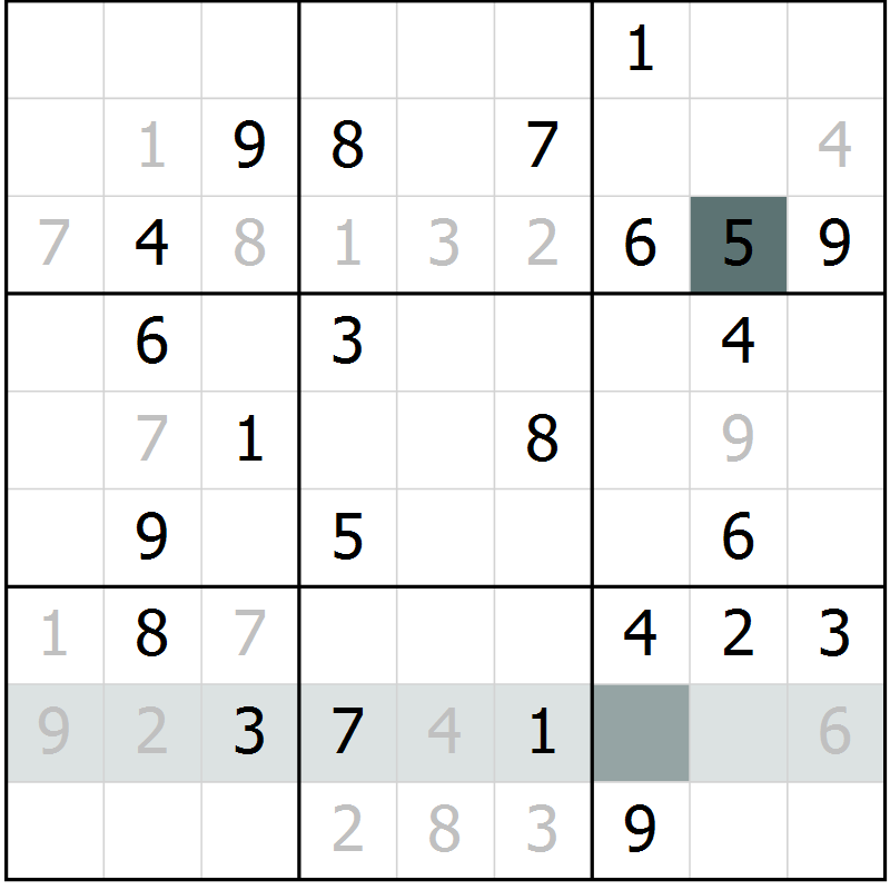 Position des candidats pour la solution de la Gr 72 page 74 du magazine de sudoku SUDOKU SUCCESS n° 022