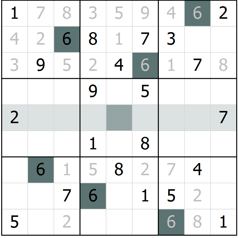 Position des candidats pour la solution de la Gr 9 page 11 du magazine de sudoku SUDOKU SUCCESS n° 022