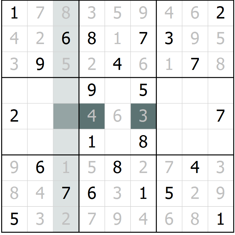 Position des candidats pour la solution de la Gr 9 page 11 du magazine de sudoku SUDOKU SUCCESS n° 022