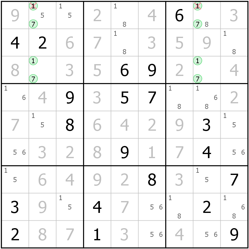 Position des candidats pour la solution de la grille page 27 du magazine de sudoku grandmaitre n° 5