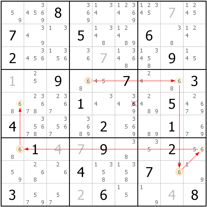 Position des candidats pour la solution de la grille page 31 du magazine de sudoku grandmaitre n° 5