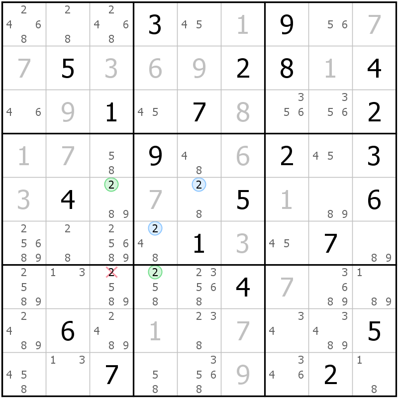 Position des candidats pour la solution de la grille page 34 du magazine de sudoku grandmaitre n° 5