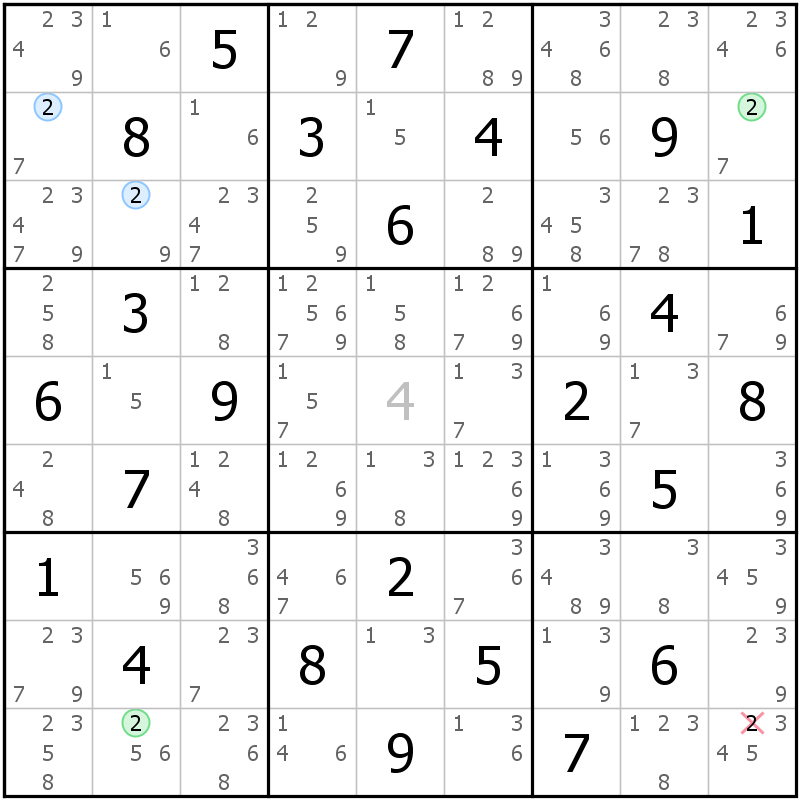 Position des candidats pour la solution de la grille page 35 du magazine de sudoku grandmaitre n° 5