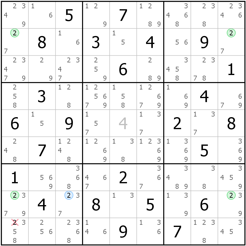 Position des candidats pour la solution de la grille page 35 du magazine de sudoku grandmaitre n° 5