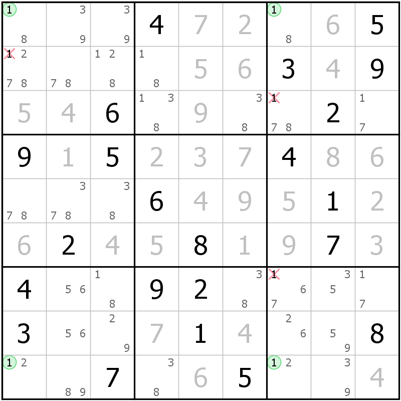 Position des candidats pour la solution de la grille page 50 du magazine de sudoku grandmaitre n° 5