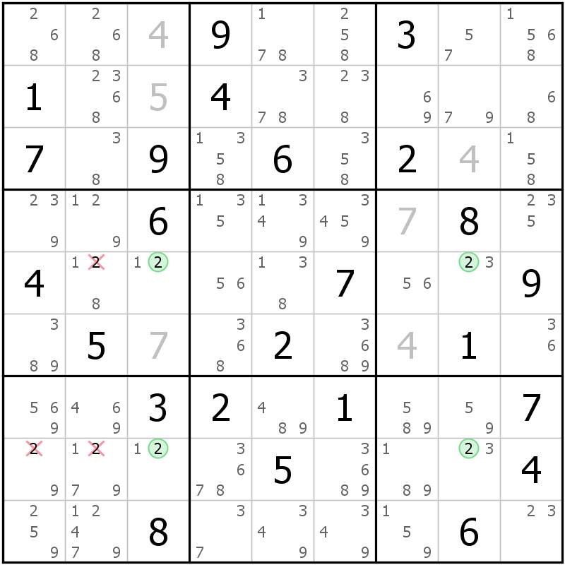 Position des candidats pour la solution de la grille page 55 du magazine de sudoku grandmaitre n° 5