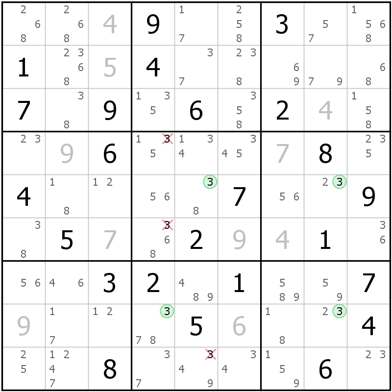 Position des candidats pour la solution de la grille page 55 du magazine de sudoku grandmaitre n° 5