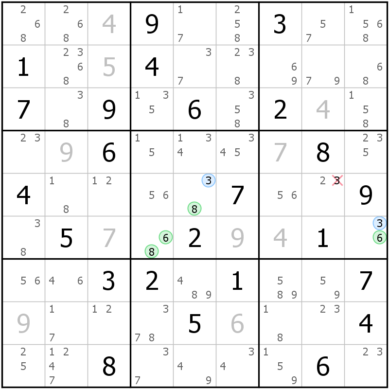 Position des candidats pour la solution de la grille page 55 du magazine de sudoku grandmaitre n° 5