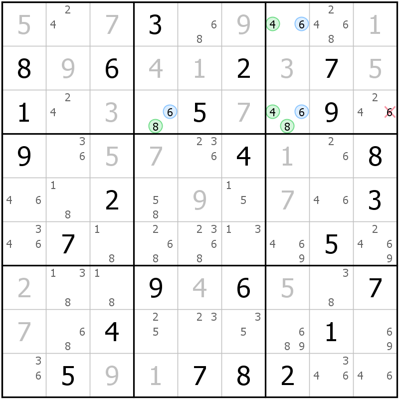 Position des candidats pour la solution de la grille page 60 du magazine de sudoku grandmaitre n° 5