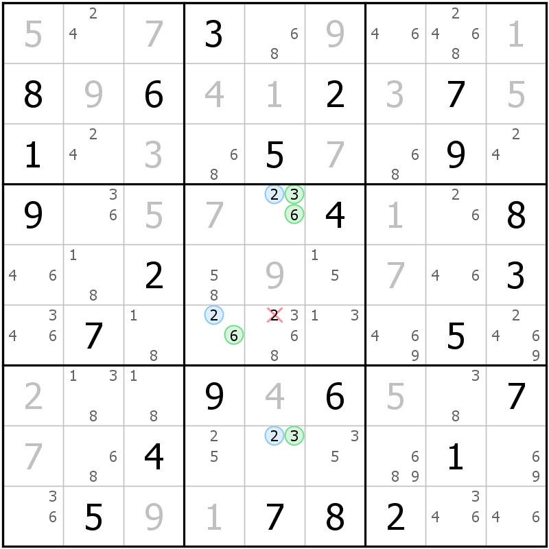 Position des candidats pour la solution de la grille page 60 du magazine de sudoku grandmaitre n° 5