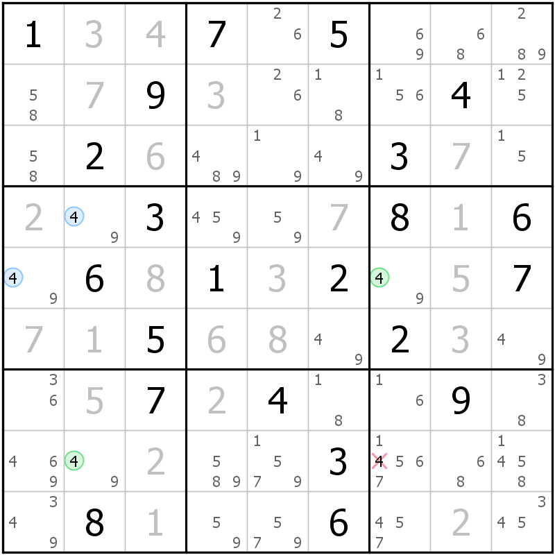 Position des candidats pour la solution de la grille page 62 du magazine de sudoku grandmaitre n° 5