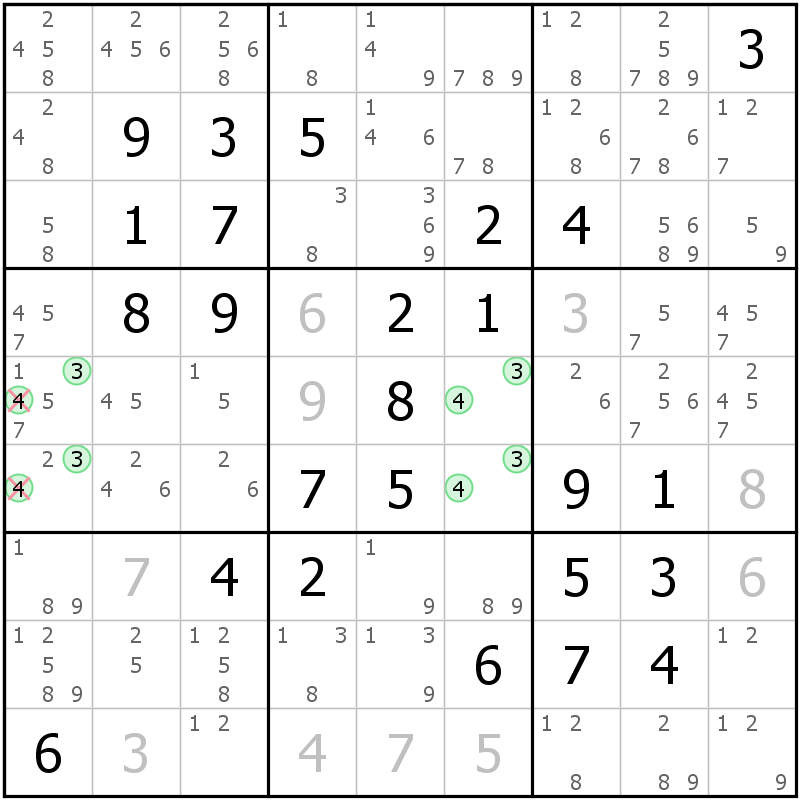 Position des candidats pour la solution de la grille page 68 du magazine de sudoku grandmaitre n° 5