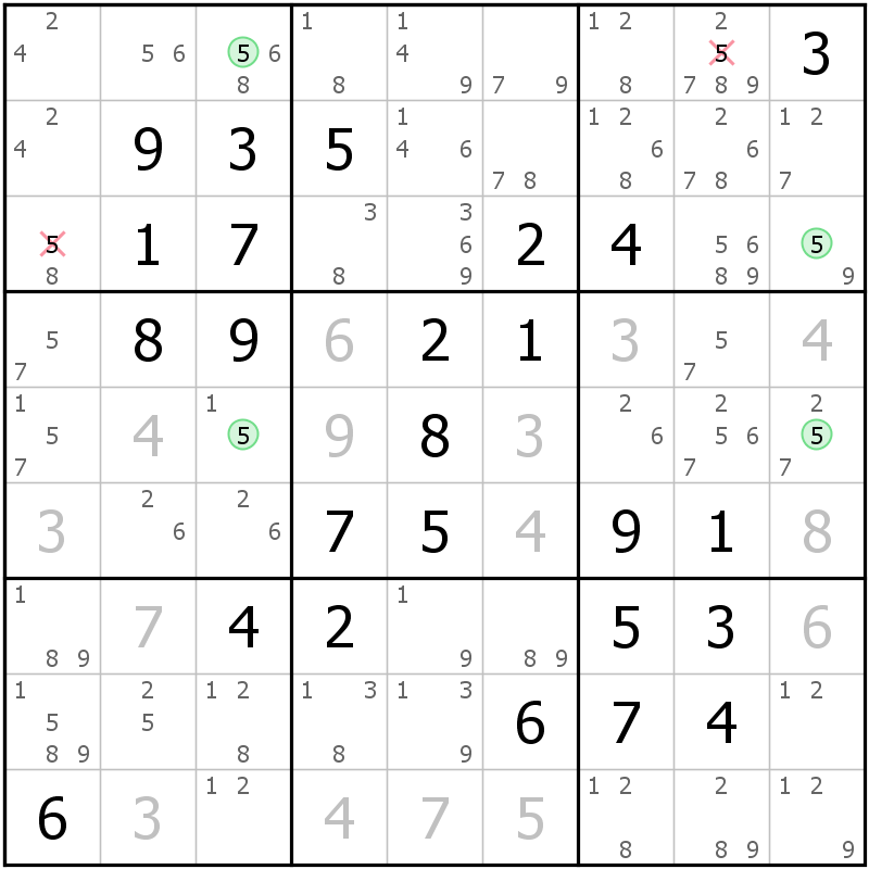 Position des candidats pour la solution de la grille page 68 du magazine de sudoku grandmaitre n° 5