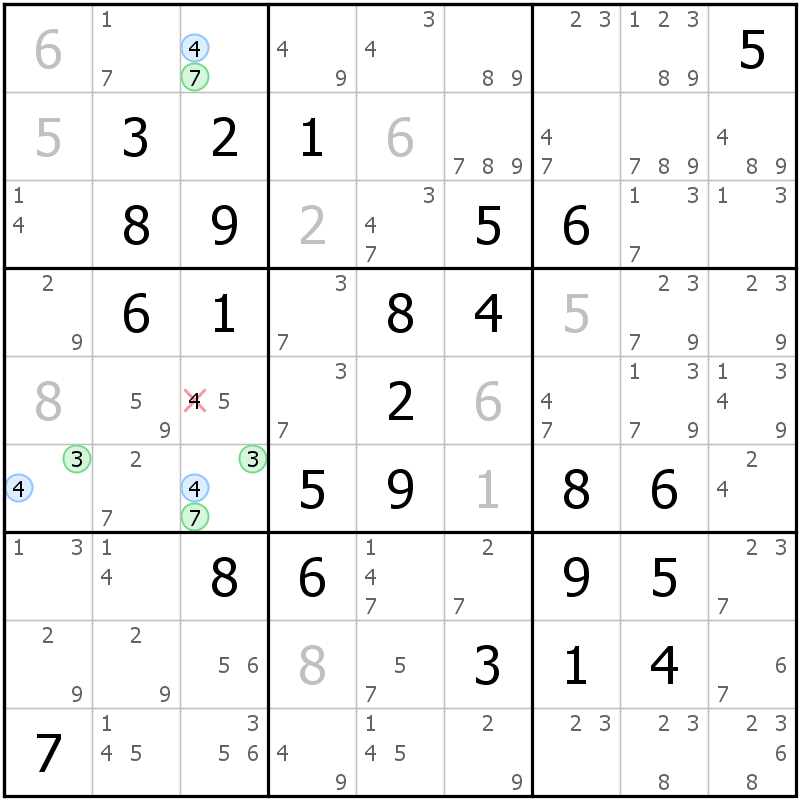 Position des candidats pour la solution de la grille page 70 du magazine de sudoku grandmaitre n° 5