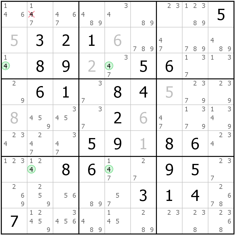 Position des candidats pour la solution de la grille page 70 du magazine de sudoku grandmaitre n° 5