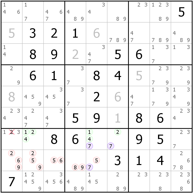 Position des candidats pour la solution de la grille page 70 du magazine de sudoku grandmaitre n° 5