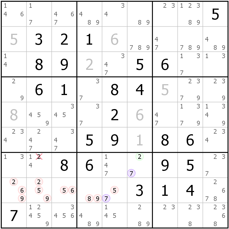 Position des candidats pour la solution de la grille page 70 du magazine de sudoku grandmaitre n° 5