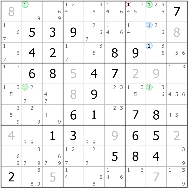 Position des candidats pour la solution de la grille page 71 du magazine de sudoku grandmaitre n° 5