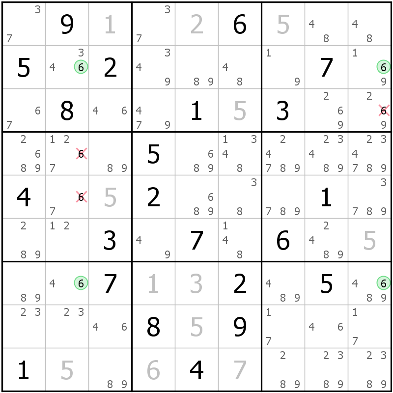 Position des candidats pour la solution de la grille page 8 du magazine de sudoku grandmaitre n° 5