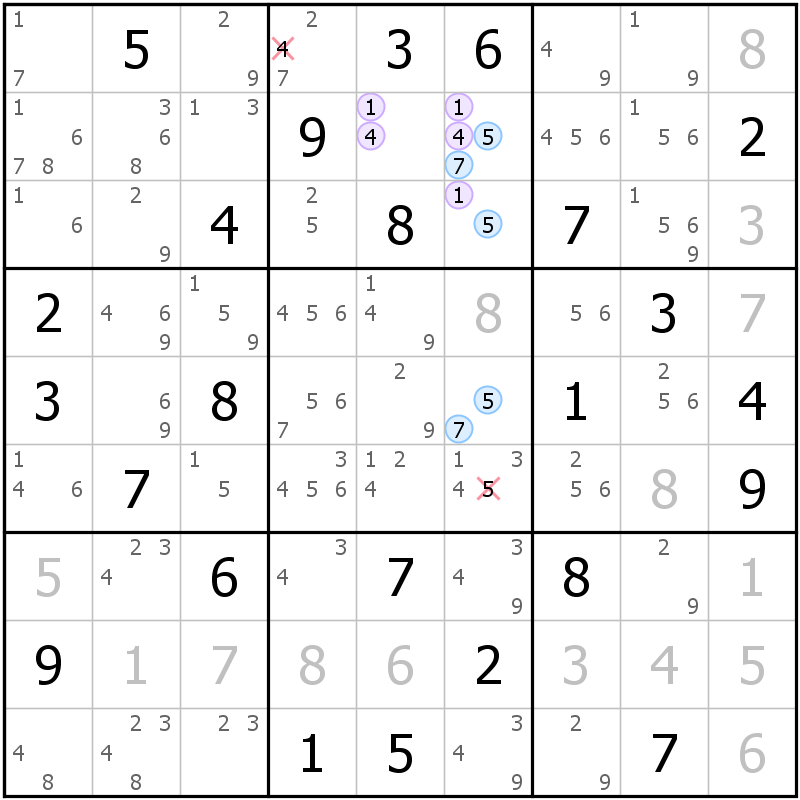 Position des candidats pour la solution de la grille page 11 du magazine de sudoku grandmaitre n° 6