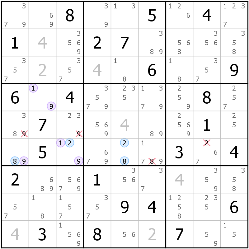 Position des candidats pour la solution de la grille page 19 du magazine de sudoku grandmaitre n° 6