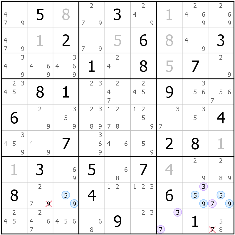 Position des candidats pour la solution de la grille page 22 du magazine de sudoku grandmaitre n° 6