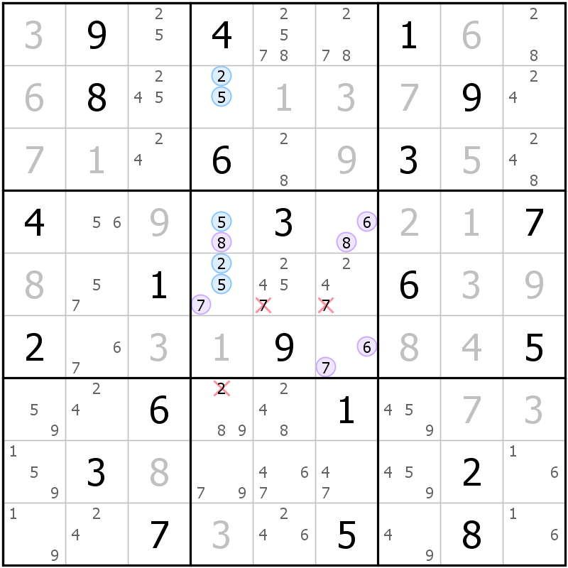 Position des candidats pour la solution de la grille page 27 du magazine de sudoku grandmaitre n° 6