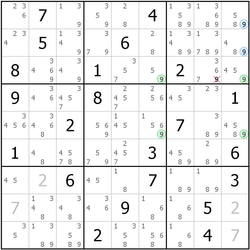 Position des candidats pour la solution de la grille page 28 du magazine de sudoku grandmaitre n° 6