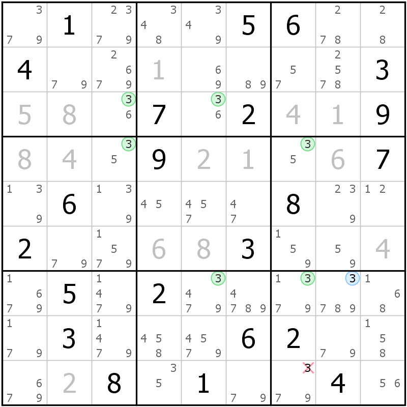 Position des candidats pour la solution de la grille page 30 du magazine de sudoku grandmaitre n° 6
