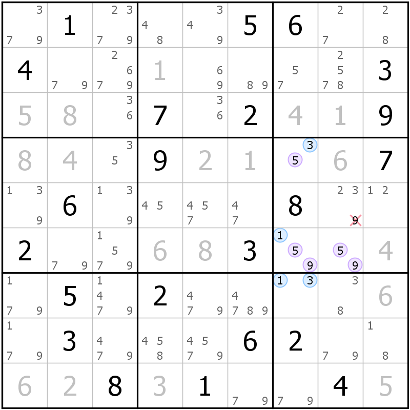 Position des candidats pour la solution de la grille page 30 du magazine de sudoku grandmaitre n° 6