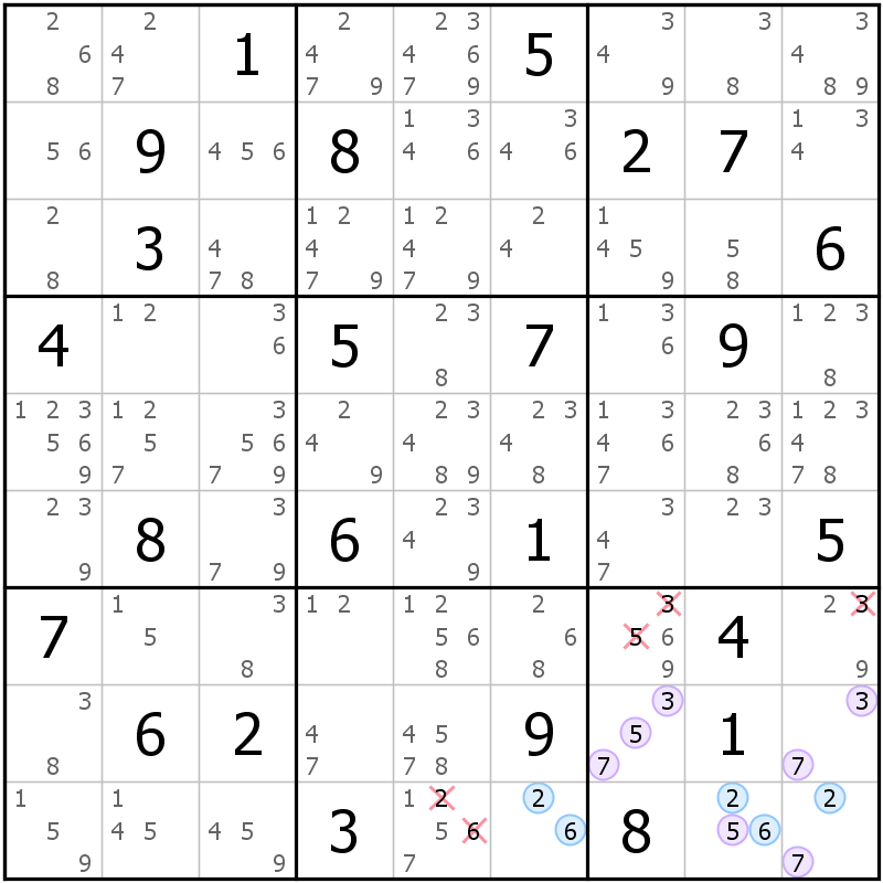 Position des candidats pour la solution de la grille page 31 du magazine de sudoku grandmaitre n° 6