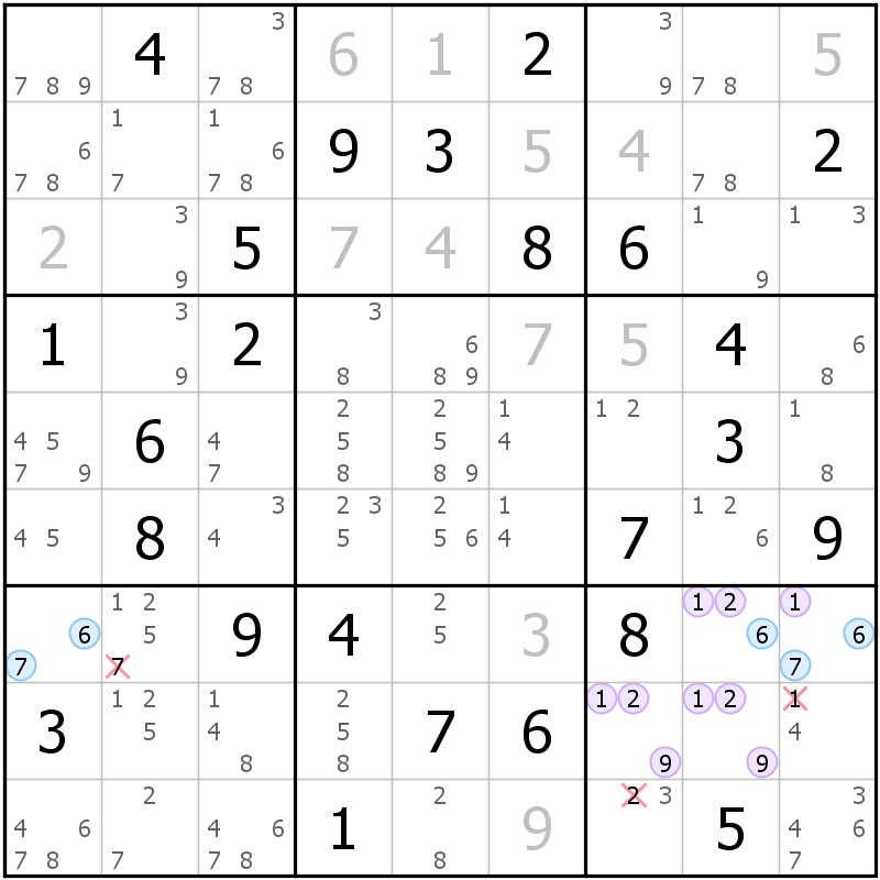 Position des candidats pour la solution de la grille page 33 du magazine de sudoku grandmaitre n° 6