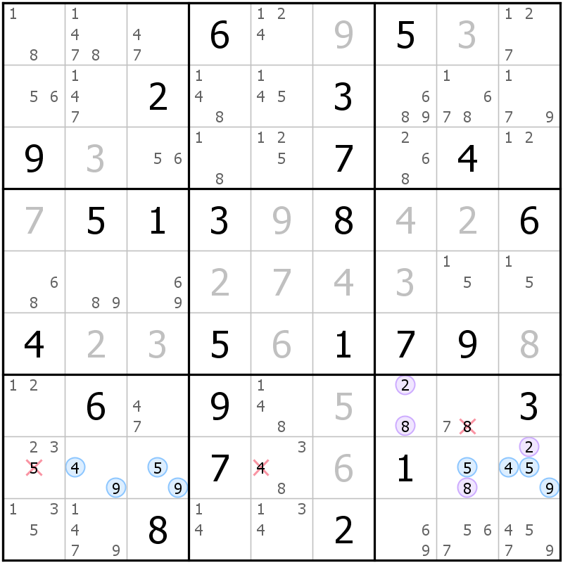 Position des candidats pour la solution de la grille page 38 du magazine de sudoku grandmaitre n° 6