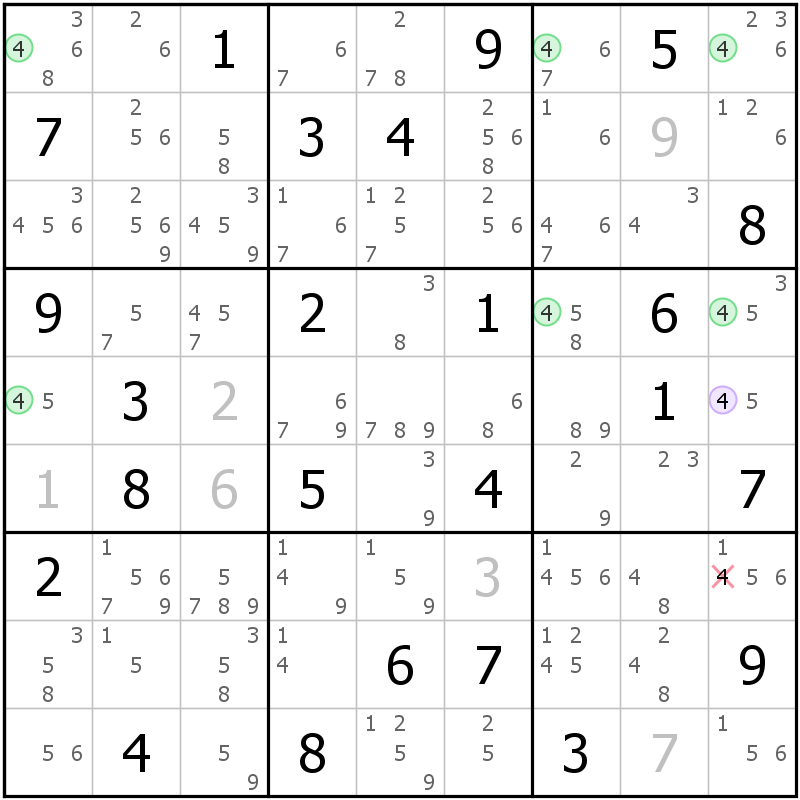 Position des candidats pour la solution de la grille page 44 du magazine de sudoku grandmaitre n° 6