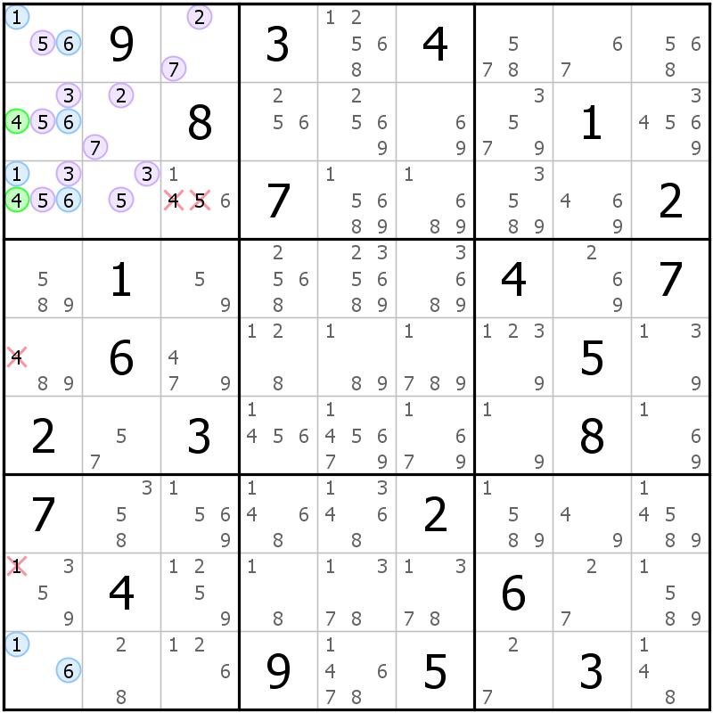 Position des candidats pour la solution de la grille page 50 du magazine de sudoku grandmaitre n° 6