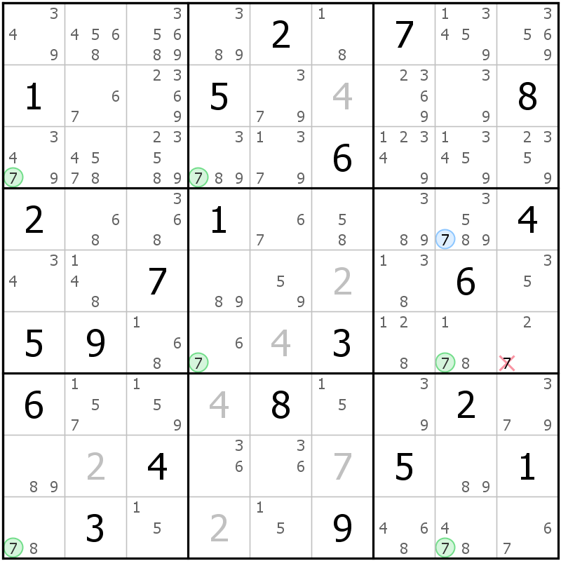 Position des candidats pour la solution de la grille page 52 du magazine de sudoku grandmaitre n° 6