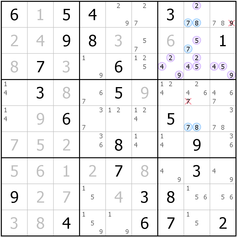 Position des candidats pour la solution de la grille page 53 du magazine de sudoku grandmaitre n° 6