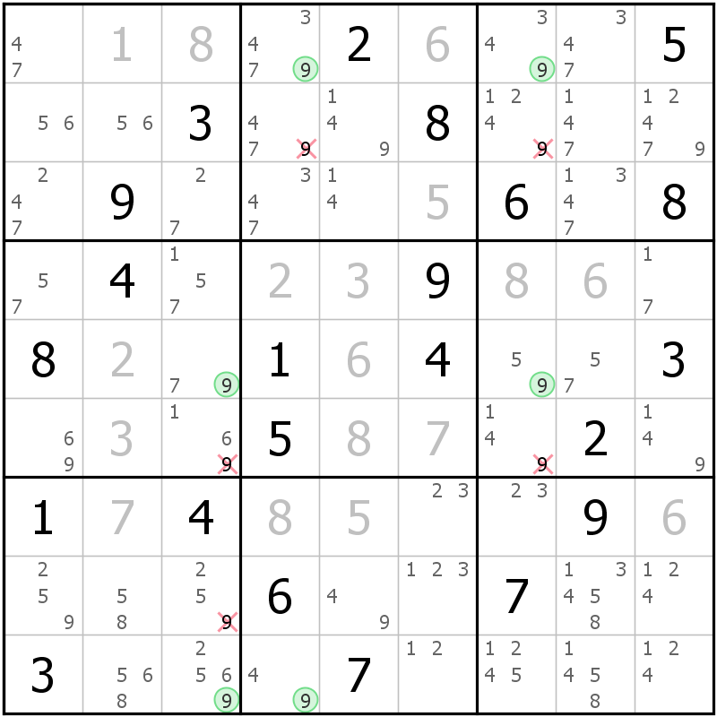 Position des candidats pour la solution de la grille page 56 du magazine de sudoku grandmaitre n° 6